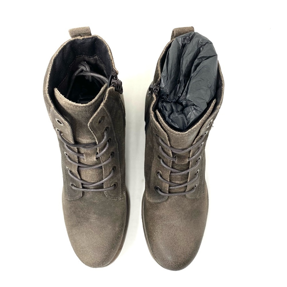 Taos Boot Camp Smoke Rugged Leather Lace Up Ankle Boot Arch Support Zipper - Picture 6 of 8